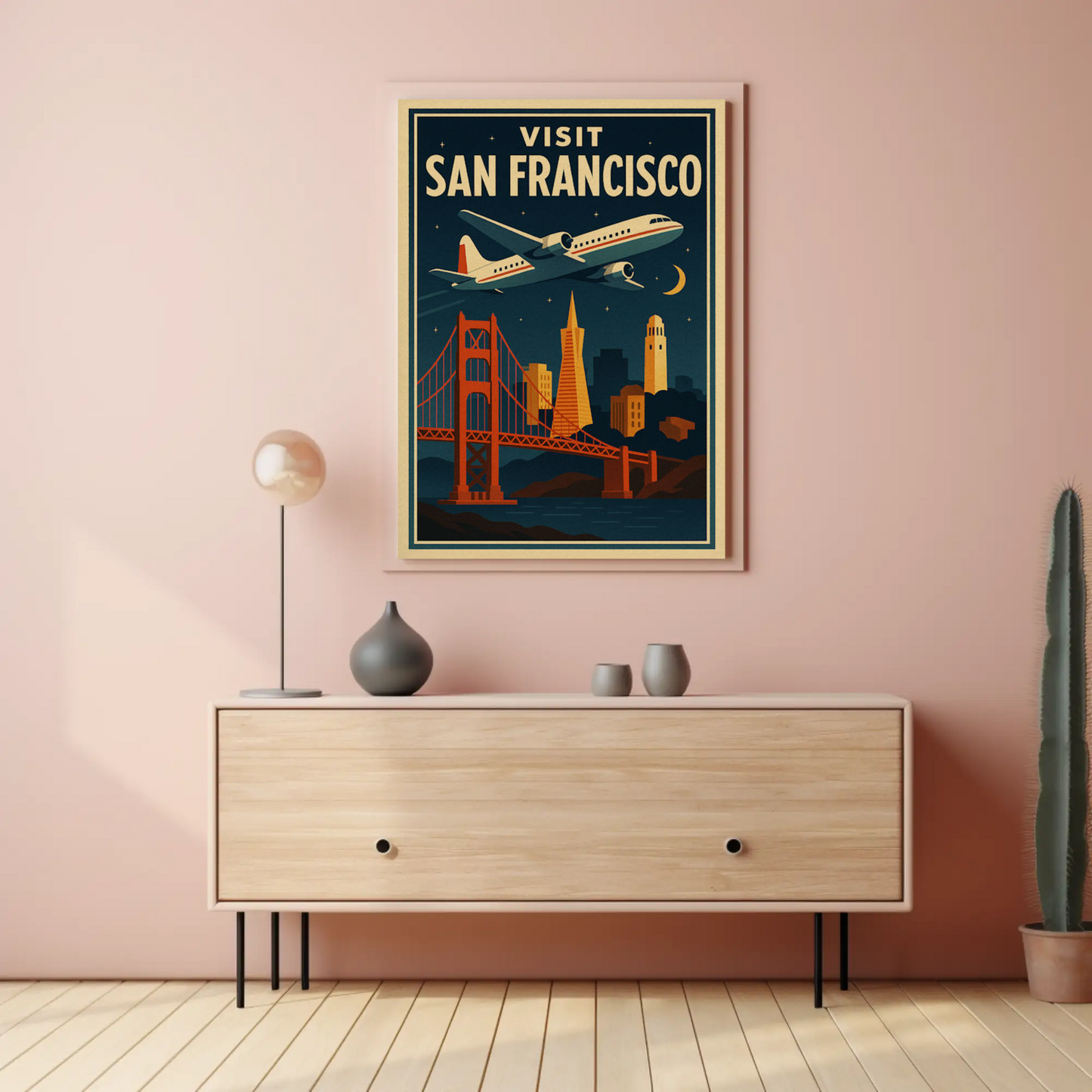 Visit San Francisco Night Flight Bridge City Travel Poster