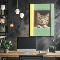 Curious Cat Window Poster Charming Whimsical Print