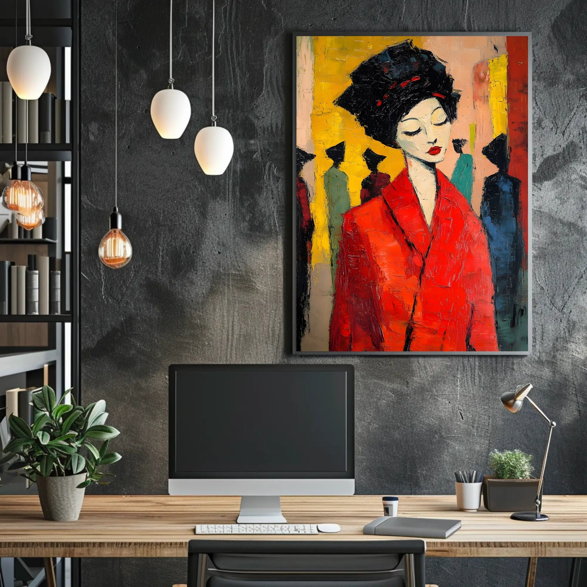 Vibrant Expression Poster Red Coat Modern Wall Art