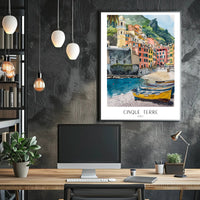 Cinque Terre Watercolor Coastal Scene Travel Poster PosterGoat