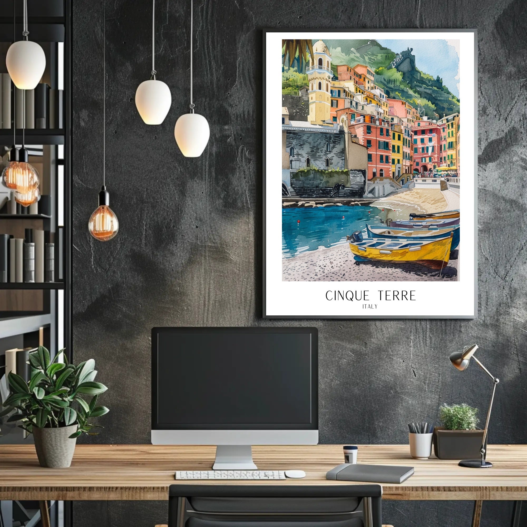 Cinque Terre Watercolor Coastal Scene Travel Poster PosterGoat