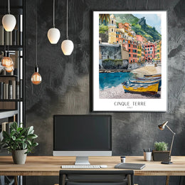 Cinque Terre Watercolor Coastal Scene Travel Poster PosterGoat