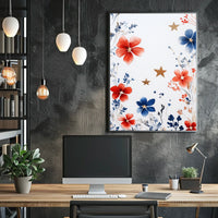 Three Stars With Loose Red And Blue Florals Artwork Poster