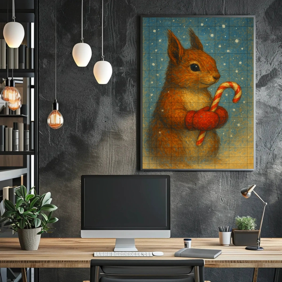 Winter Squirrel With Candy Cane Poster