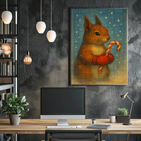 Winter Squirrel With Candy Cane Poster