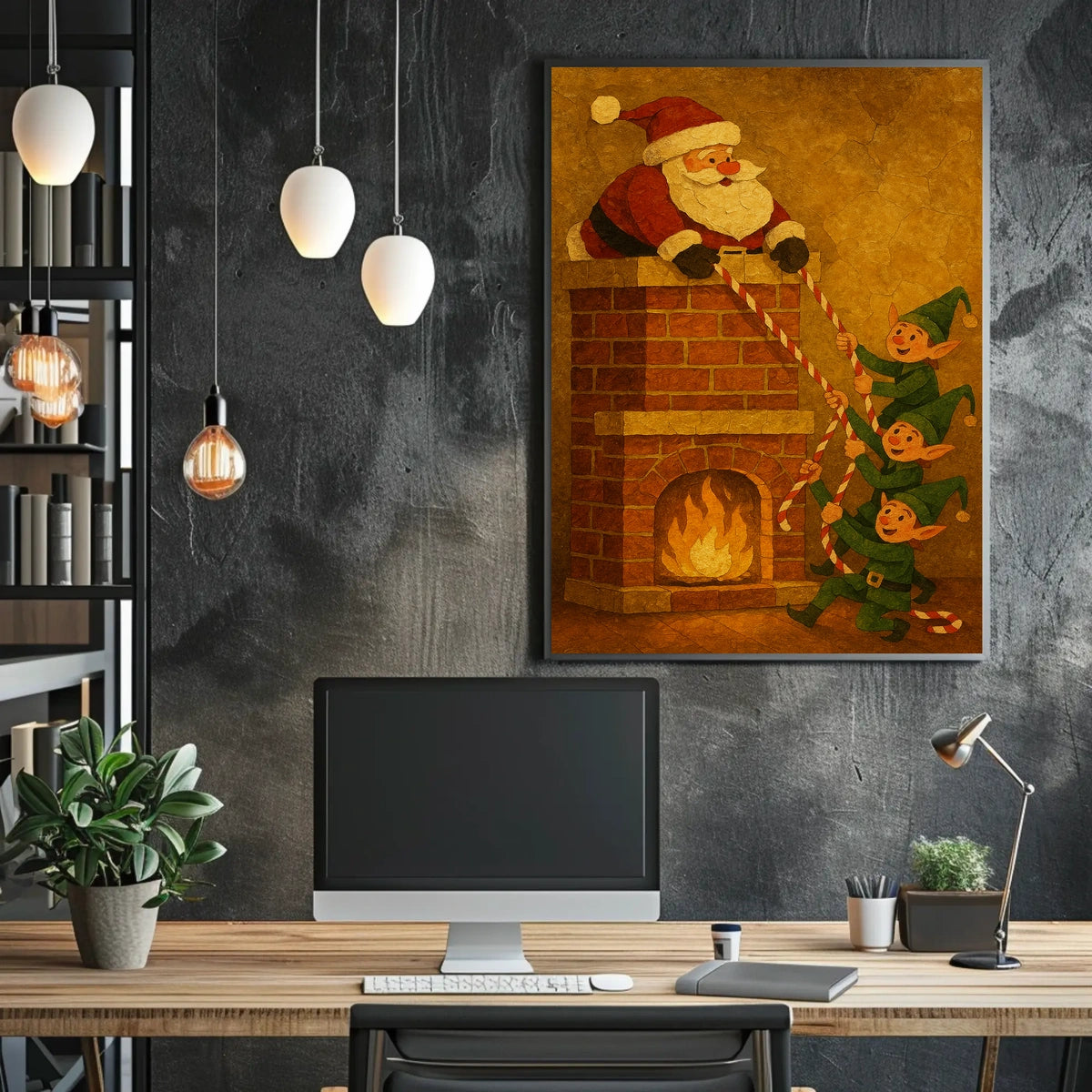 Whimsical Christmas Scene Vintage Illustration Artistic Poster