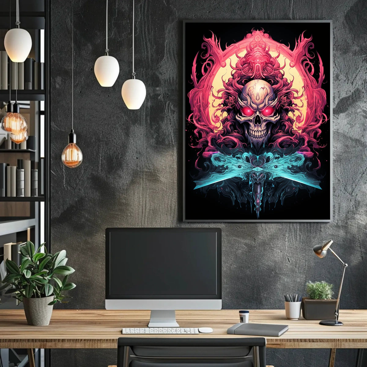 Menacing Skull Artistic Design Abstract Poster