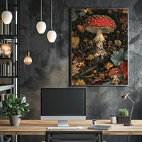 Lush Forest Floor with Enchanting Mushroom Fantasy Poster