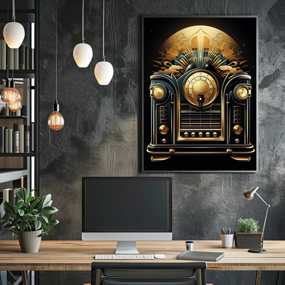 Vintage Art Deco Radio with Intricate Gold Detailing Poster