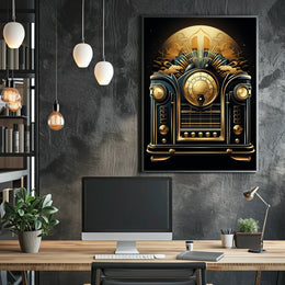 Vintage Art Deco Radio with Intricate Gold Detailing Poster