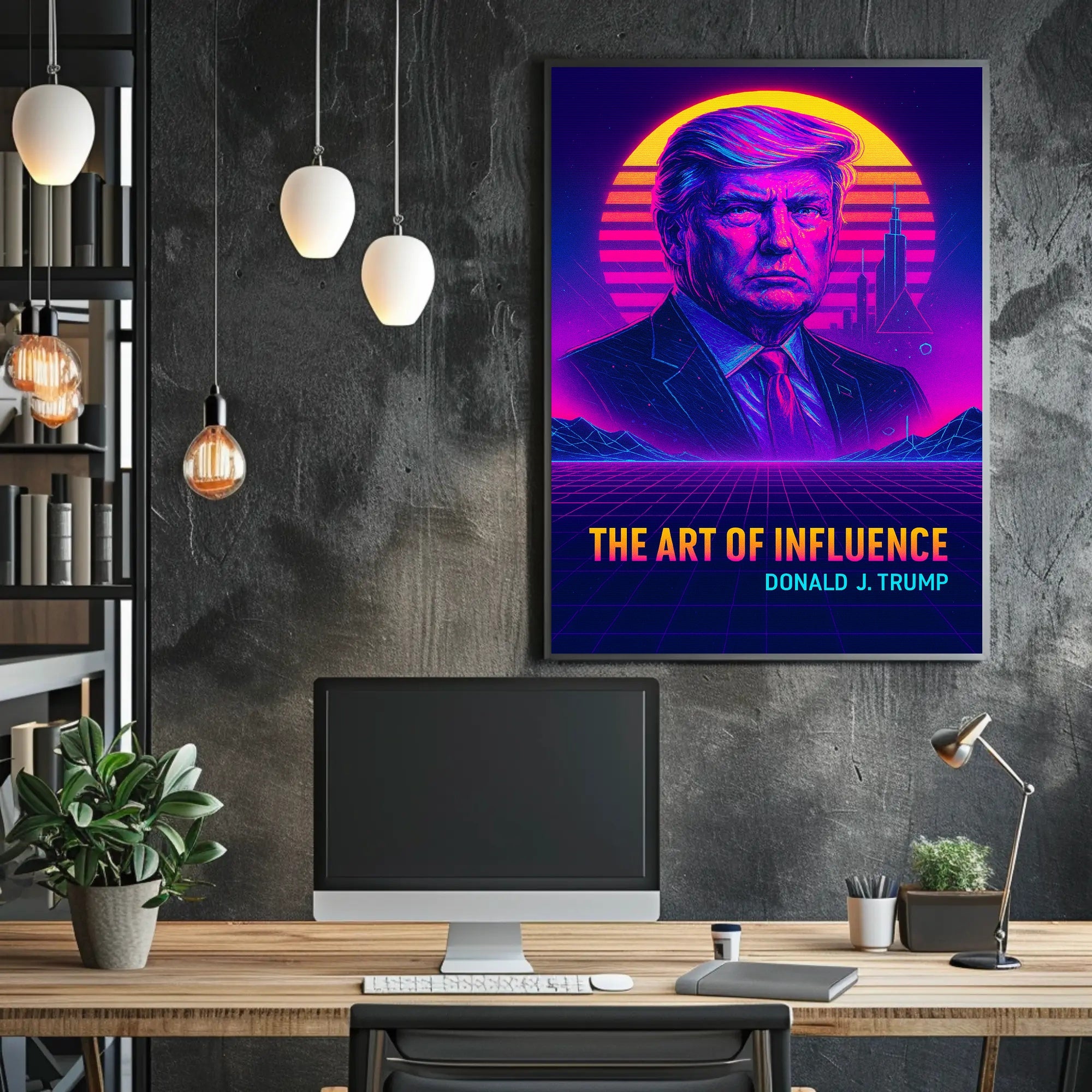 The Art of Influence Donald Trump Neon Retro-Futuristic Poster