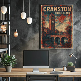 Cranston Clock Tower Cityscape Nostalgic Art Deco Poster