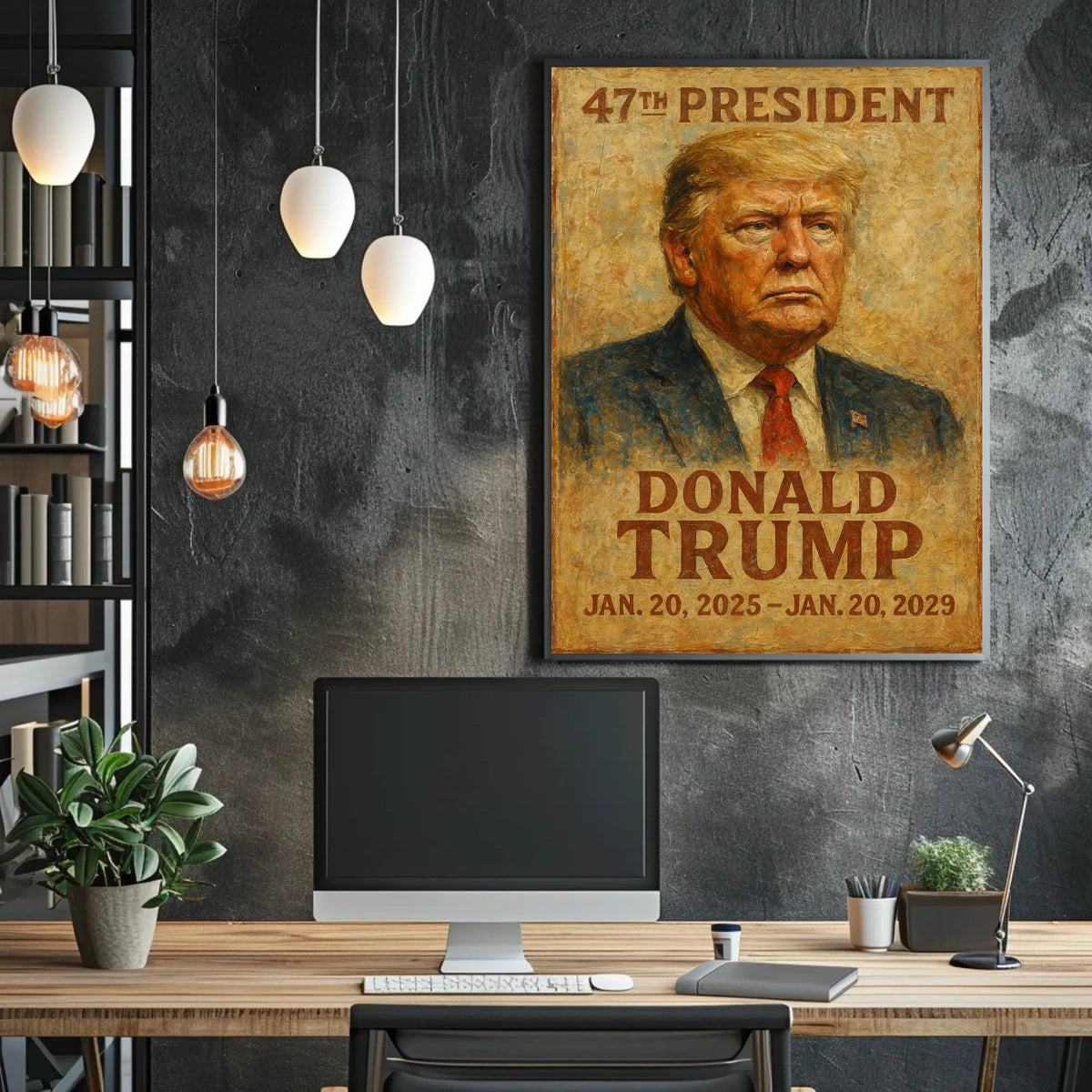 Trump Vision Resolve Oil Painting Expressionism Patriotic Leadership Portrait Collectible Poster