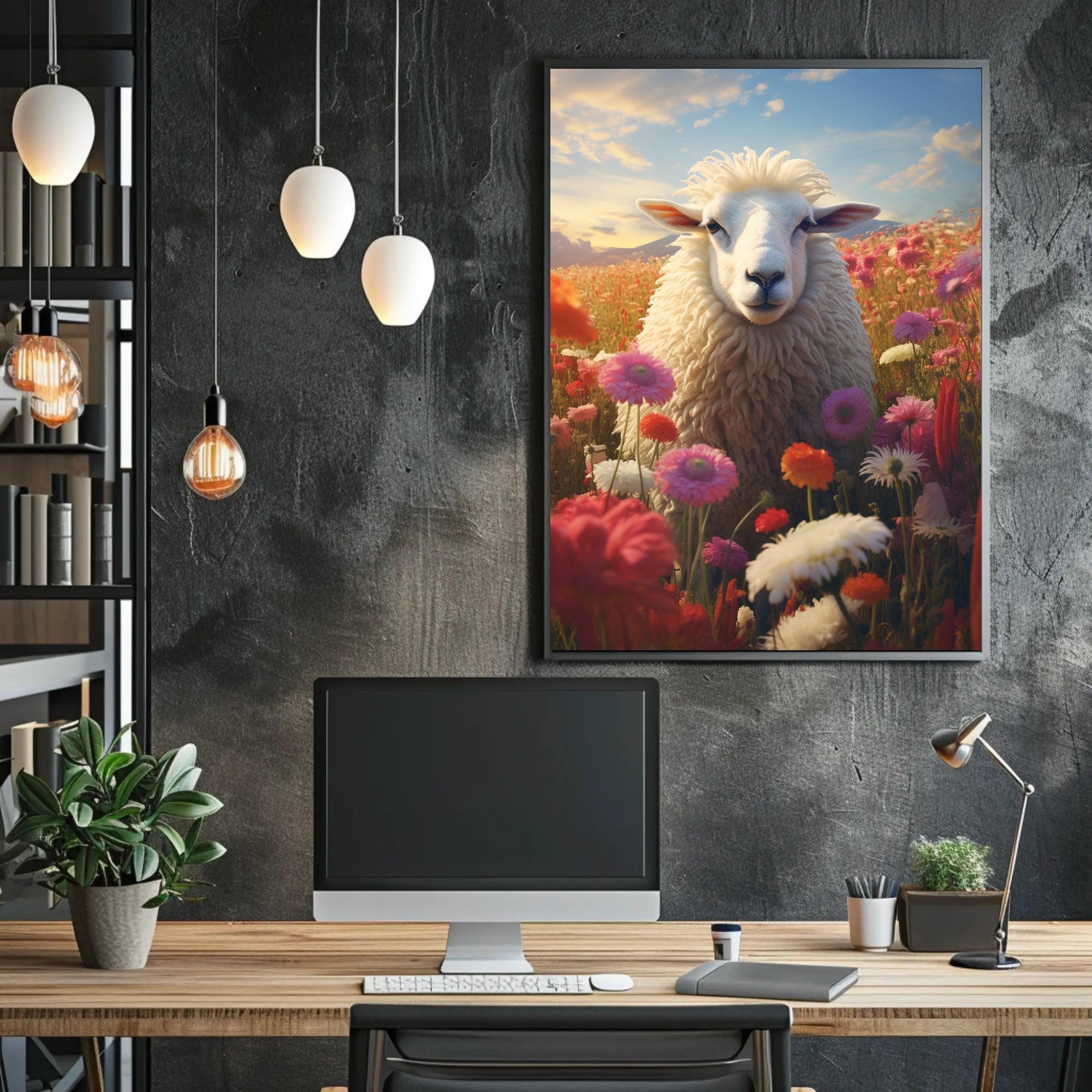Sheep in Vibrant Field Animal Poster