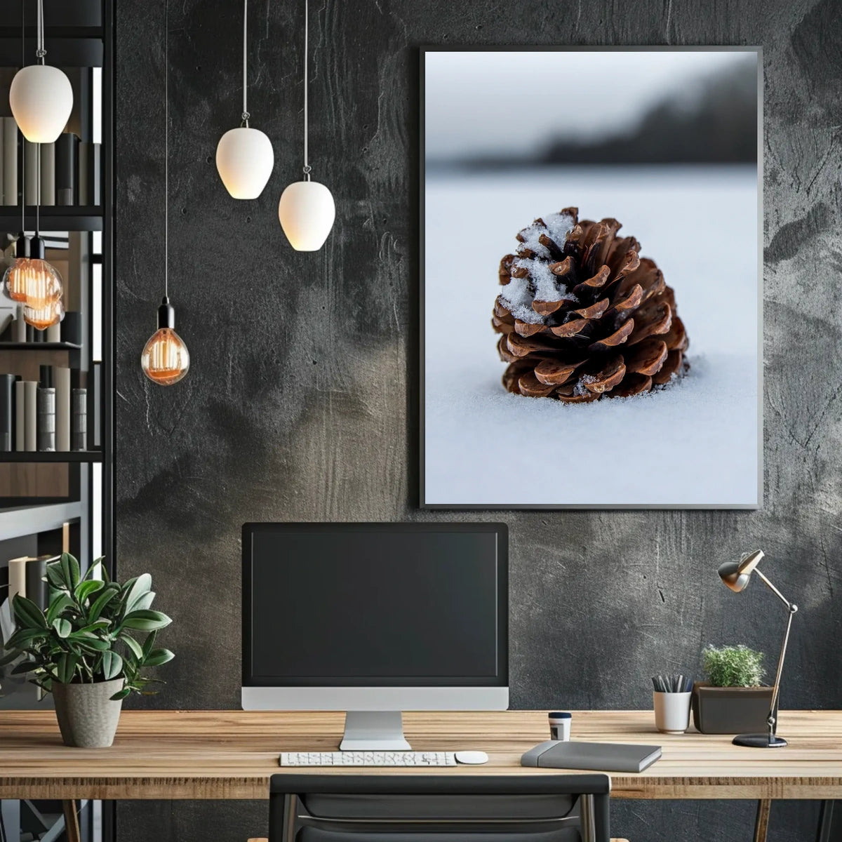 Pine Cone In Snow Poster