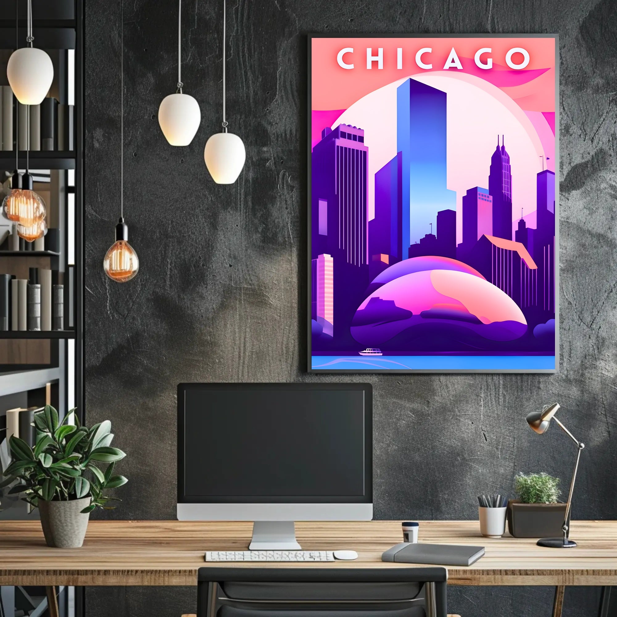 Chicago Skyline at Sunset: Urban Cityscape Poster