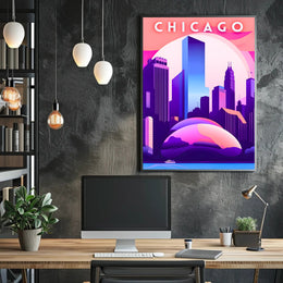 Chicago Skyline at Sunset: Urban Cityscape Poster