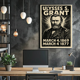 Ulysses S. Grant 18th President of the United States B & W Comic Sketch Poster