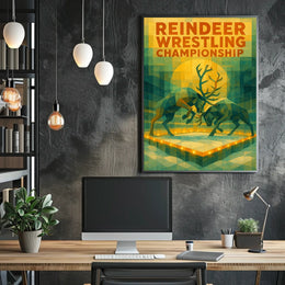 Reindeer Wrestling Championship Vintage Art Poster