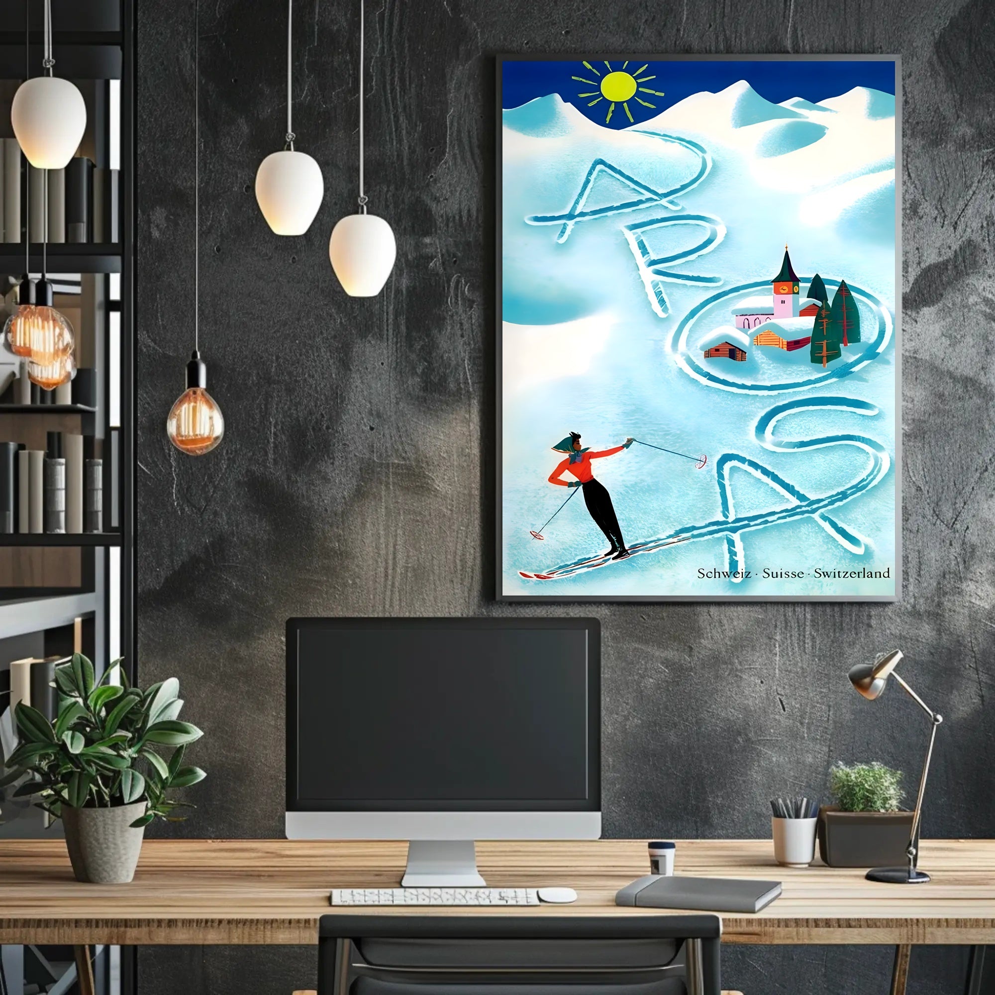 Skiing in Arosa Swiss Alps Travel Poster PosterGoat