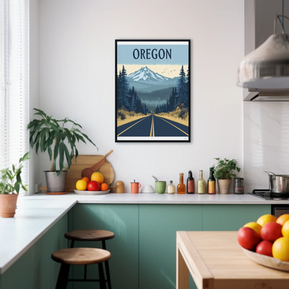 Oregon Road to the Mountains Vintage Travel Poster