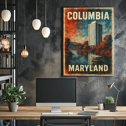 Columbia Maryland Scenic Cityscape Travel Minimalist Retro Vintage Collectors Poster