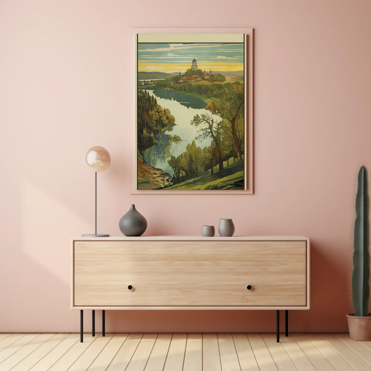 European Hilltop Monastery River Panorama Travel Poster