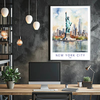 New York City Skyline and Liberty Travel Poster PosterGoat