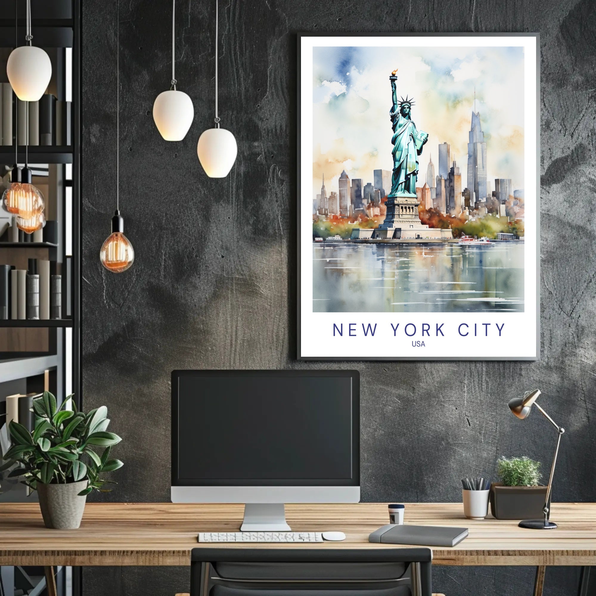 New York City Skyline and Liberty Travel Poster PosterGoat