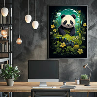 Panda in Whimsical Forest Cartoon Art Poster