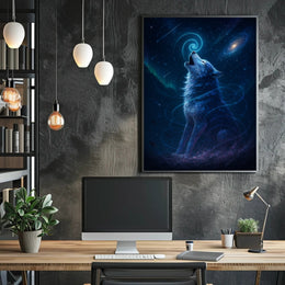 Majestic Cosmic Wolf Howling Space or Astronomy Poster