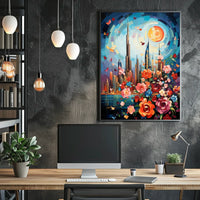 Dubai Skyline with Flowers Celebrates Urban or Cityscape Poster
