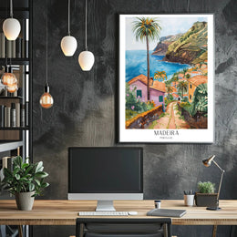 Madeira Coastal Landscape in Watercolor Travel Poster PosterGoat