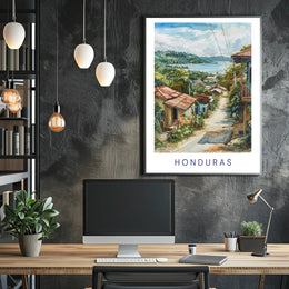 Scenic Honduran Village Watercolor Poster - Travel Poster PosterGoat