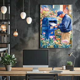 postal worker placing letters Poster