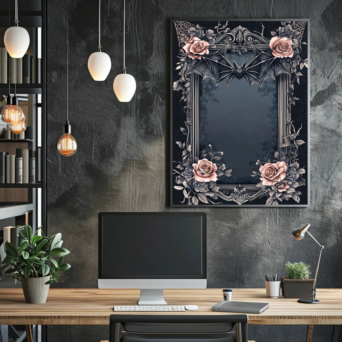Gothic Romance Bat and Roses Poster