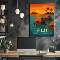Tropical Overwater Bungalows Vintage Travel Poster