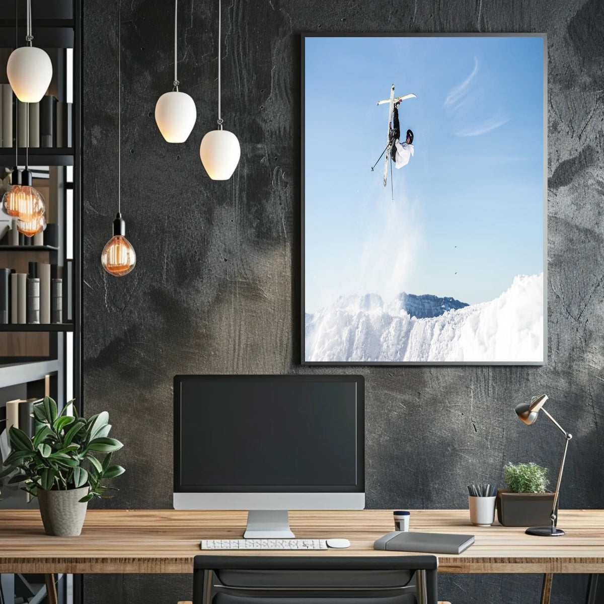 Aerial Skiing Adventure Poster