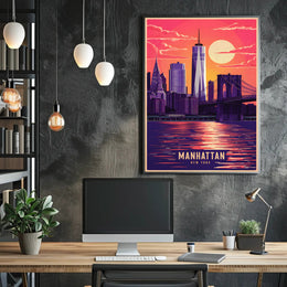 Manhattan Skyline at Sunset Poster