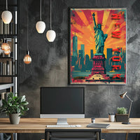 Statue of Liberty Energetic Urban Cityscape Travel Poster