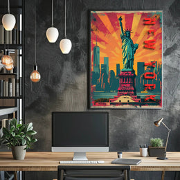 Statue of Liberty Energetic Urban Cityscape Travel Poster