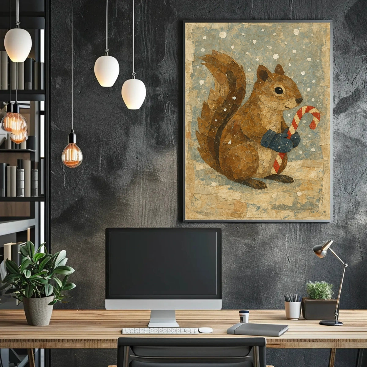 Winter Squirrel With Candy Cane Poster