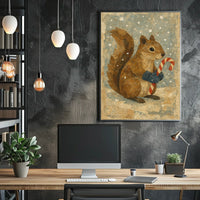 Winter Squirrel With Candy Cane Poster