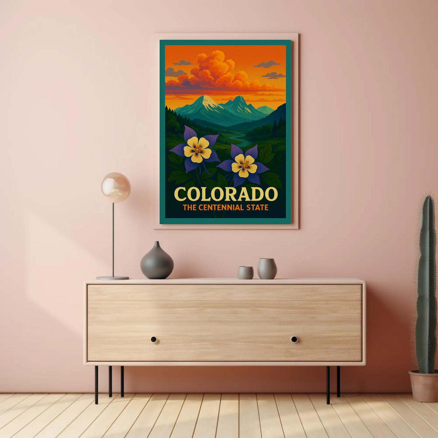 Colorado Centennial State Flowers Sunset Travel Poster