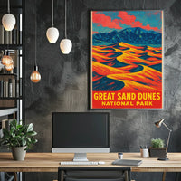 Great Sand Dunes National Park Vintage Travel Art Deco Nostalgic Adventure Colorful Dunes Scene Poster