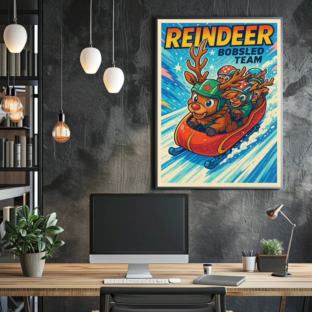 Reindeer Bobsled Team Poster