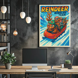 Reindeer Bobsled Team Poster