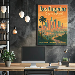 Los Angeles Retro Skyline Travel Poster Art Print