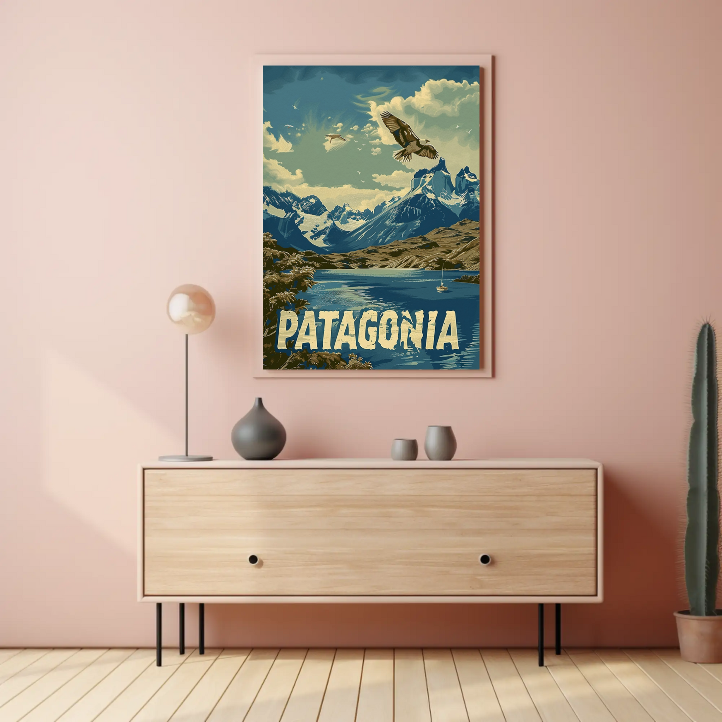Patagonia Mountains and Condors Travel Poster