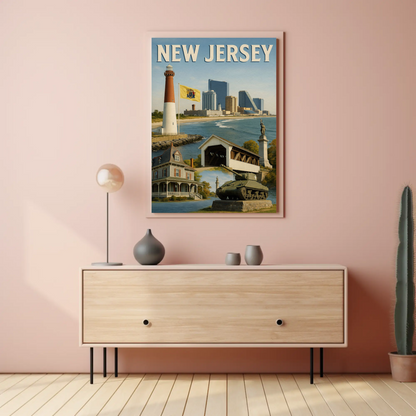 New Jersey Coastal Attractions Lighthouses Boardwalk Travel Poster Travel Poster